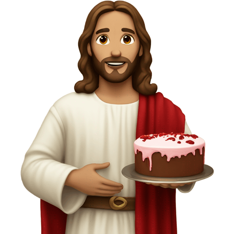 Jesus holding red velvet cake emoji