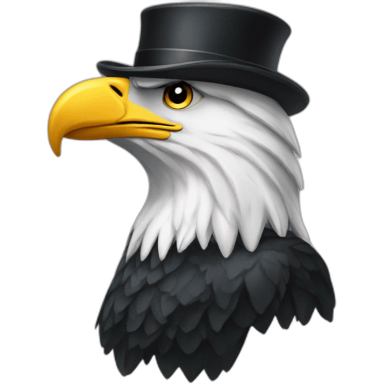 Profile of a bald eagle wearing a top hat emoji