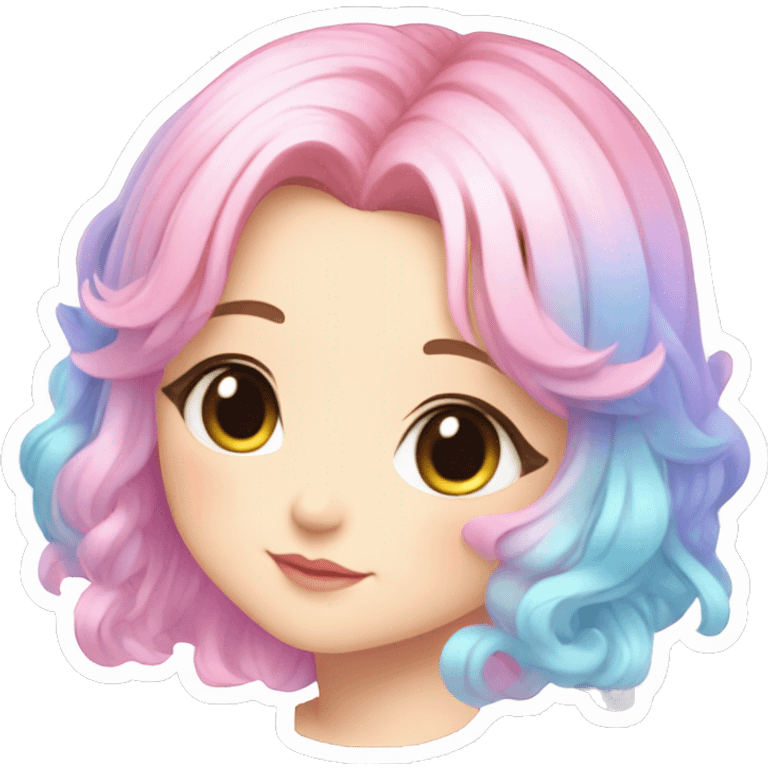 Gorgeous Beautiful Blushing Petite Colorful-Shiny-Pastel-Fairy-Anime-Girl with beautiful gradient pastel hair aesthetic sticker emoji