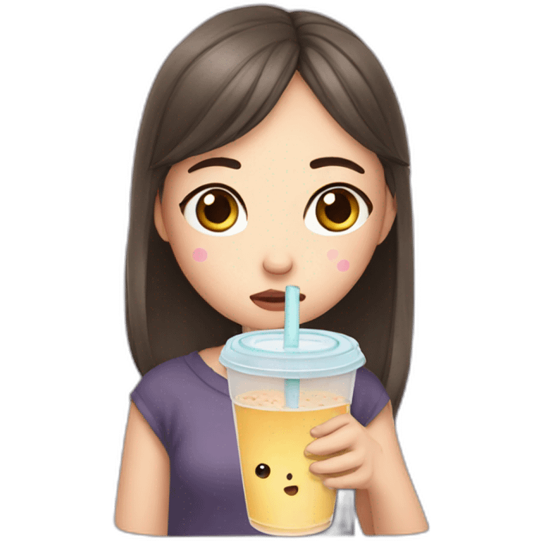 sad crying girl holding bubble tea emoji