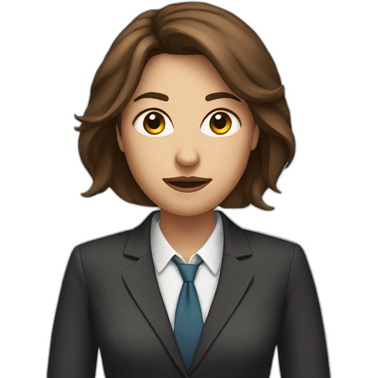 business woman with brown hair and with a closed mouth emoji