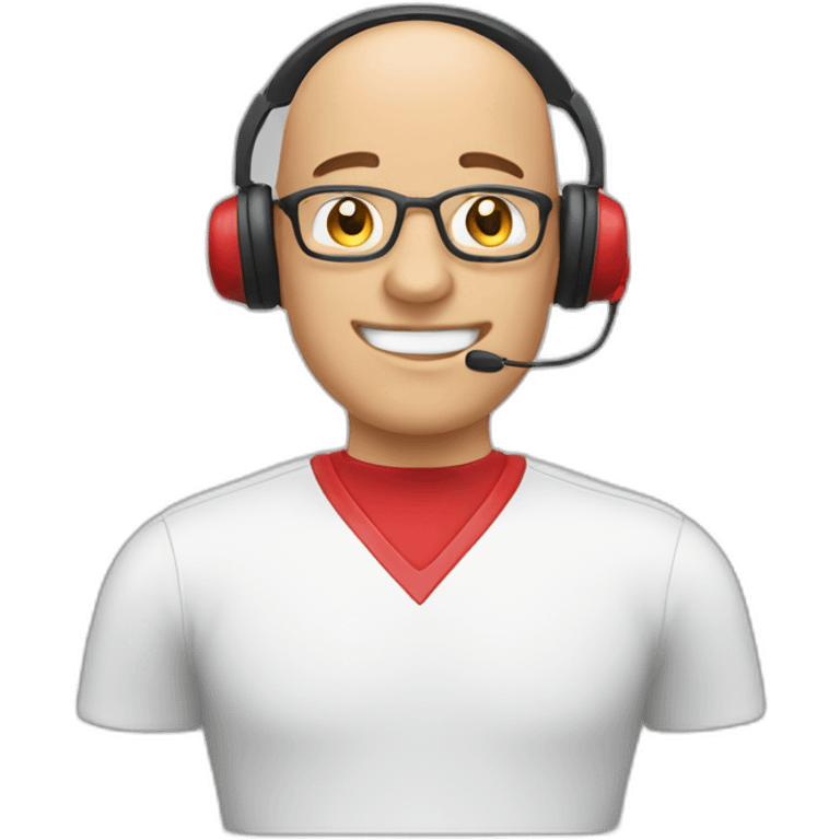 customer service bald man with headset with red t-shirt emoji