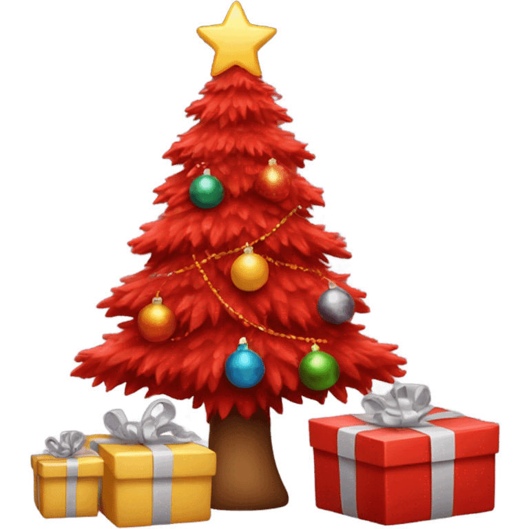 Red Christmas tree with gifts emoji