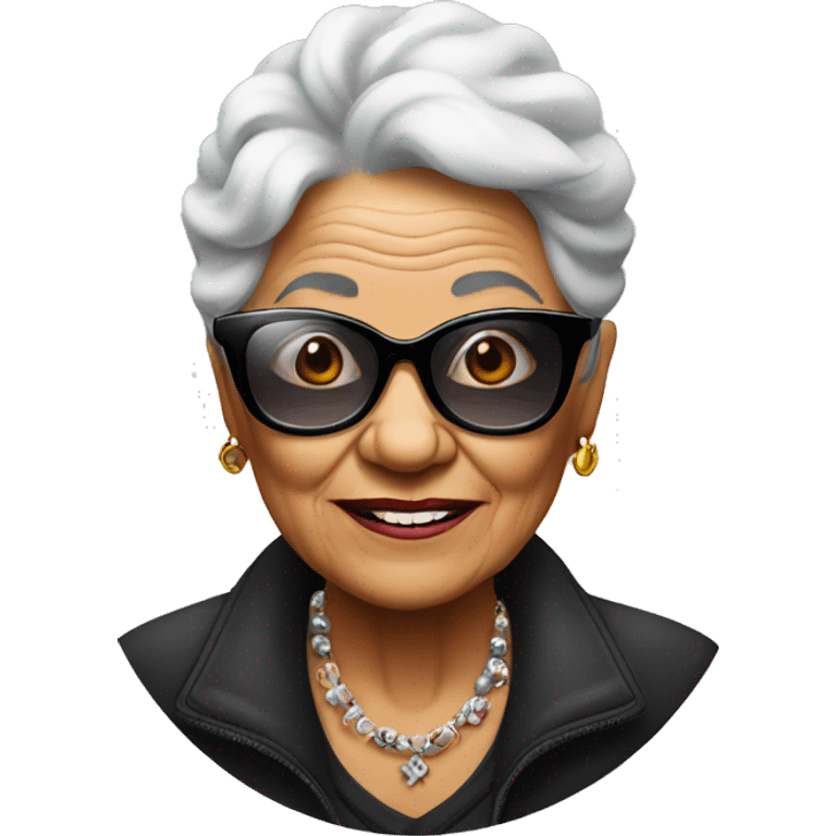 cool grandma in black sunglasses with tattos emoji