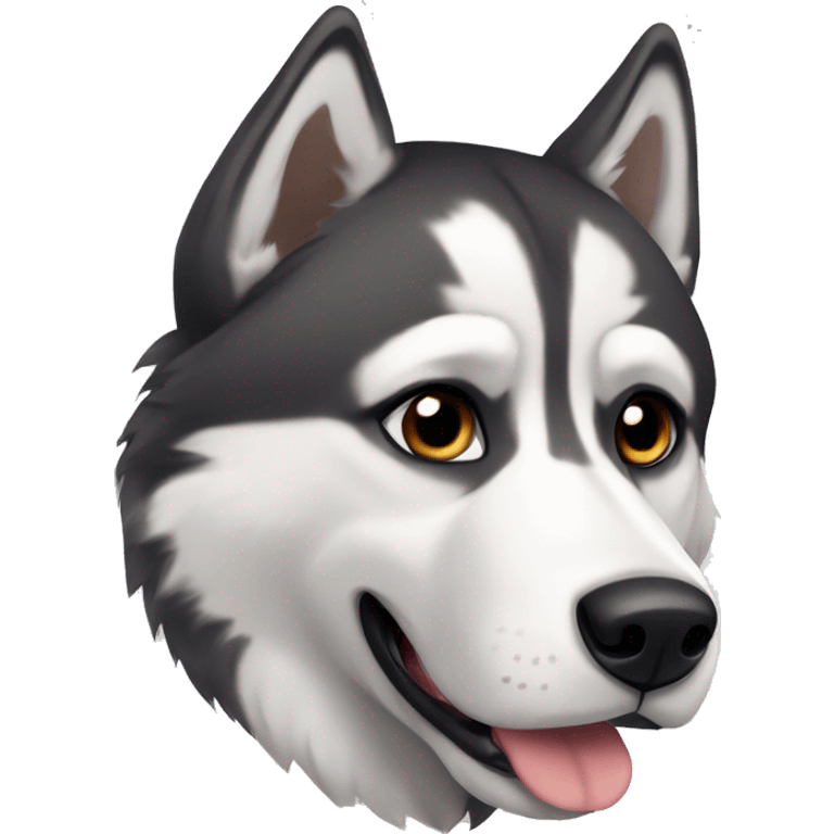 A husky with brown eyes, gray and black fur with white markings emoji