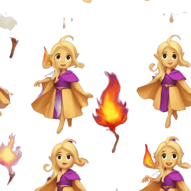 female blonde elf with elf ears wizard wearing purple robes casts fireball emoji