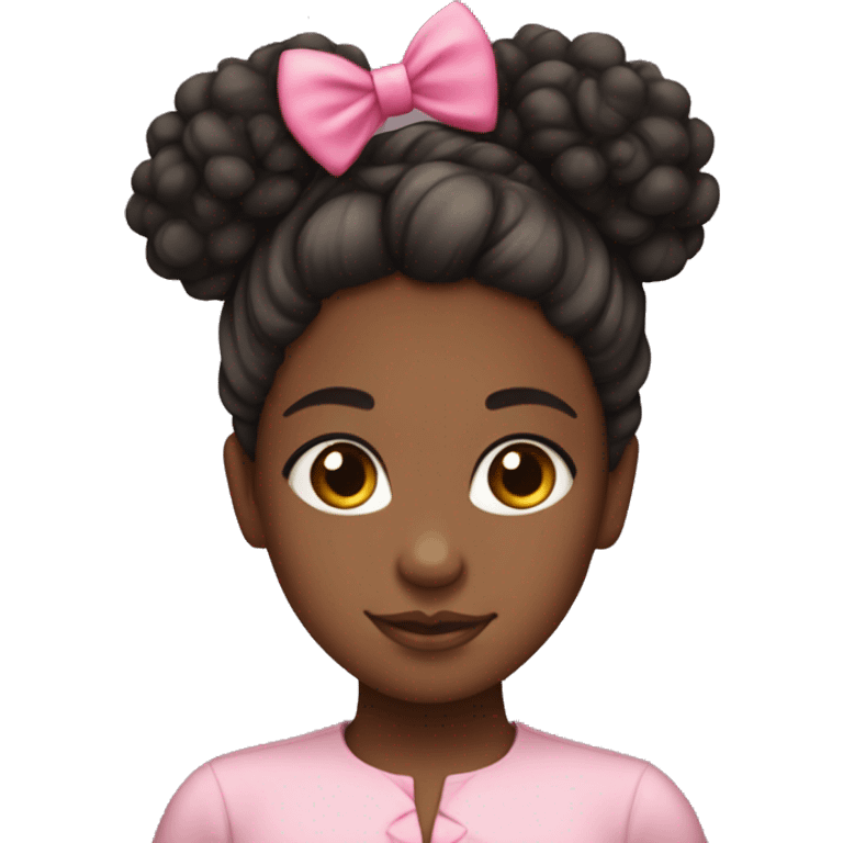 cute black girl with curly hair tied with a pink bow in a bun emoji