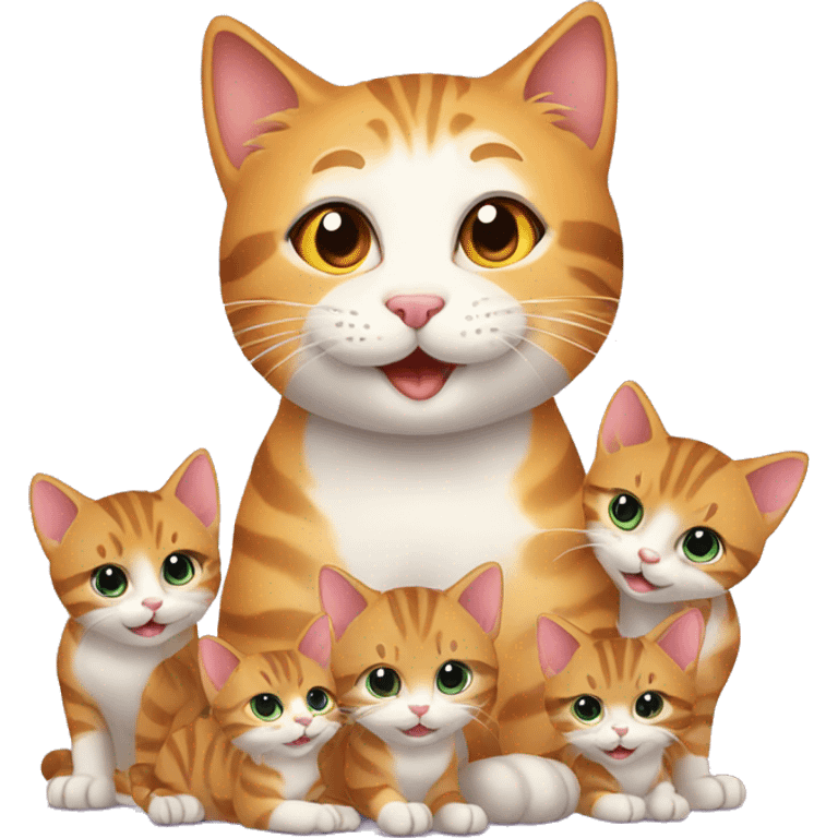 happy cat with seven kittens emoji