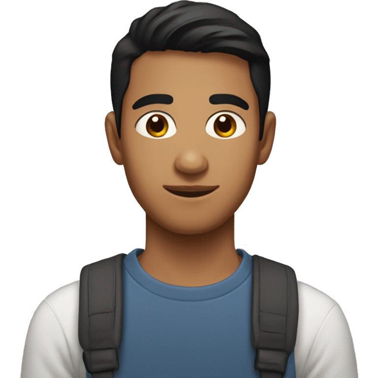 A 23 year old, South Asian man, with short black hair,   with brown eyes wearing a t-shirt. emoji