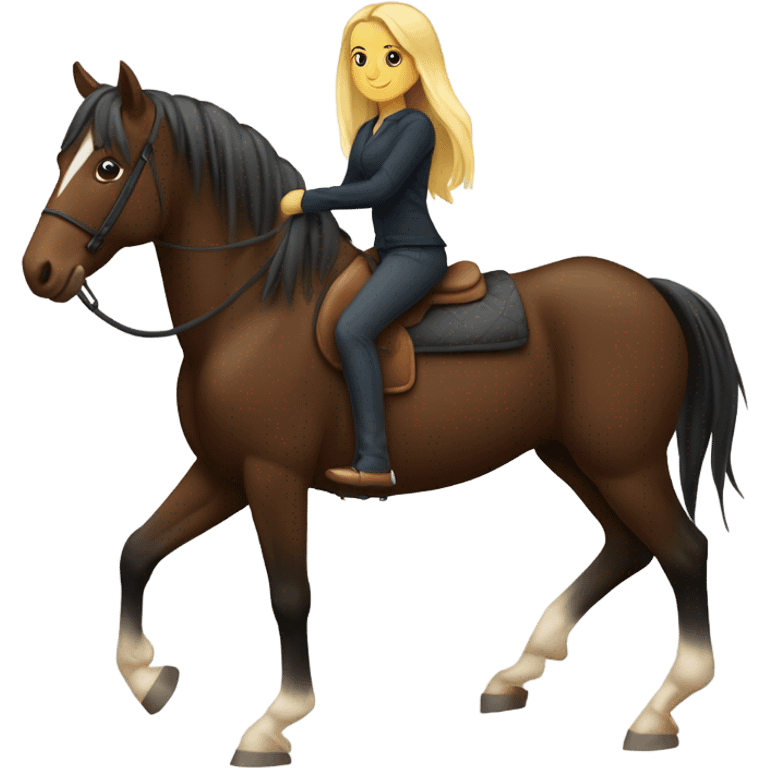 caballo marrón oscuro con chica rubia arriba emoji