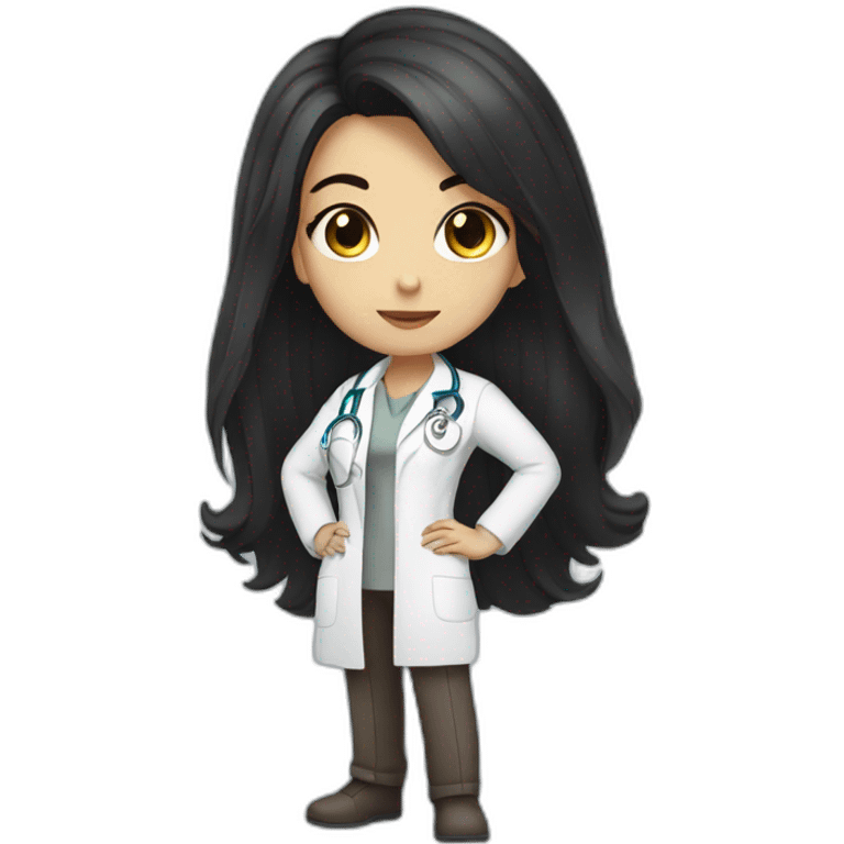 doctor girl with dark hair and dark brown eyes who is crouching emoji