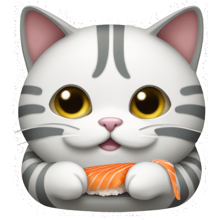 Grey and white fat cat eating sushi emoji