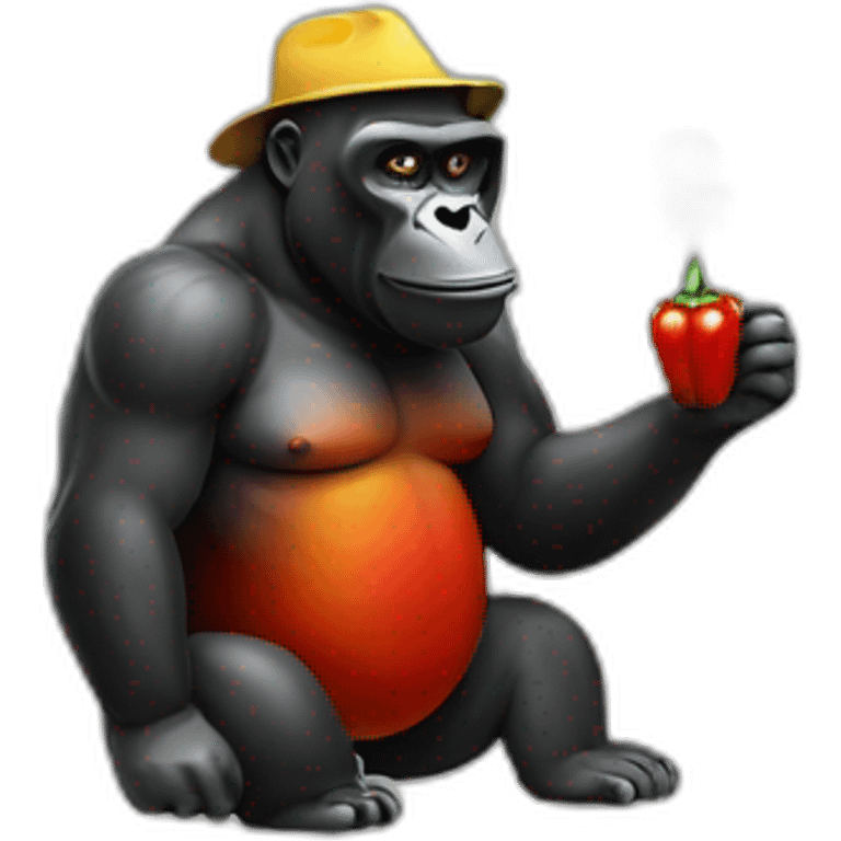 a gorilla smoking hot chili peppers emoji