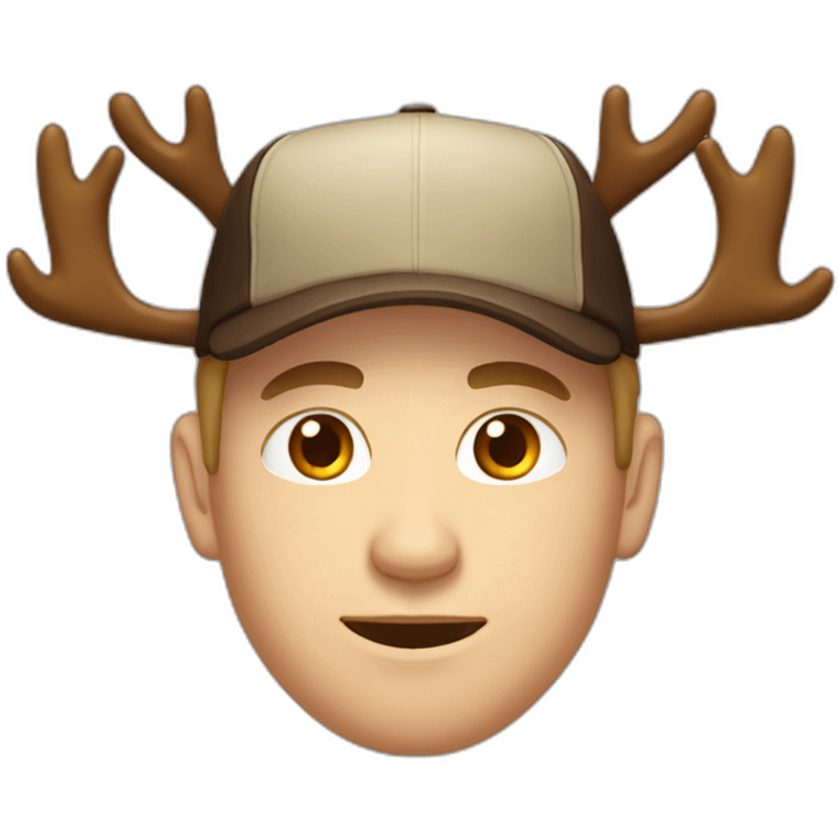 White Man wearing Cap with brown eyes and moose horns  emoji