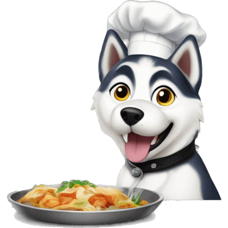 A Siberian husky as a chef in a restaurant  emoji