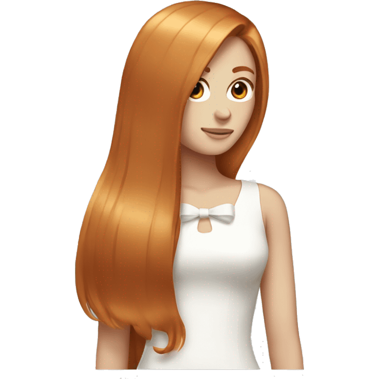 Long ginger straight hair with a white bow emoji