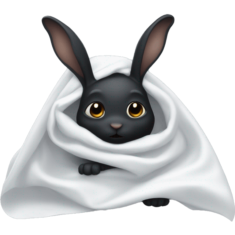 black rabbit under a white sheet like a ghost with ears sticking out emoji