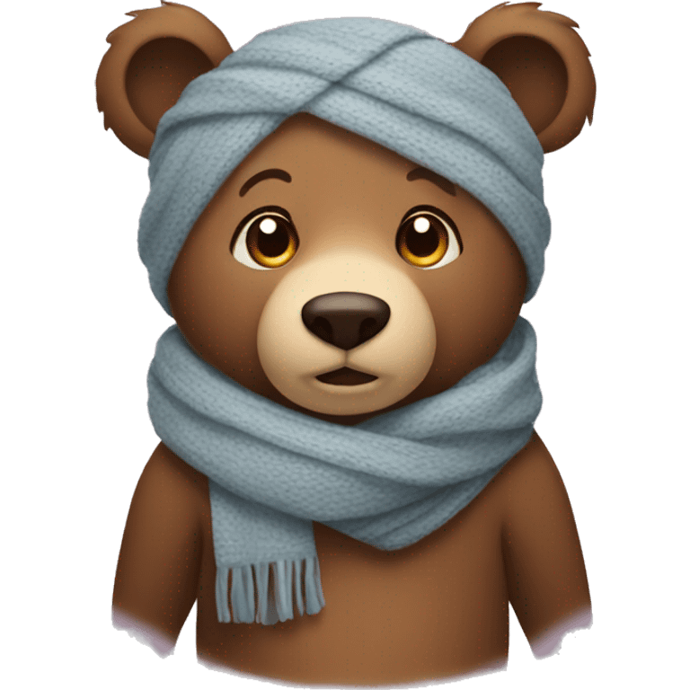 bear wearing a scarf with brown hearts around the face emoji