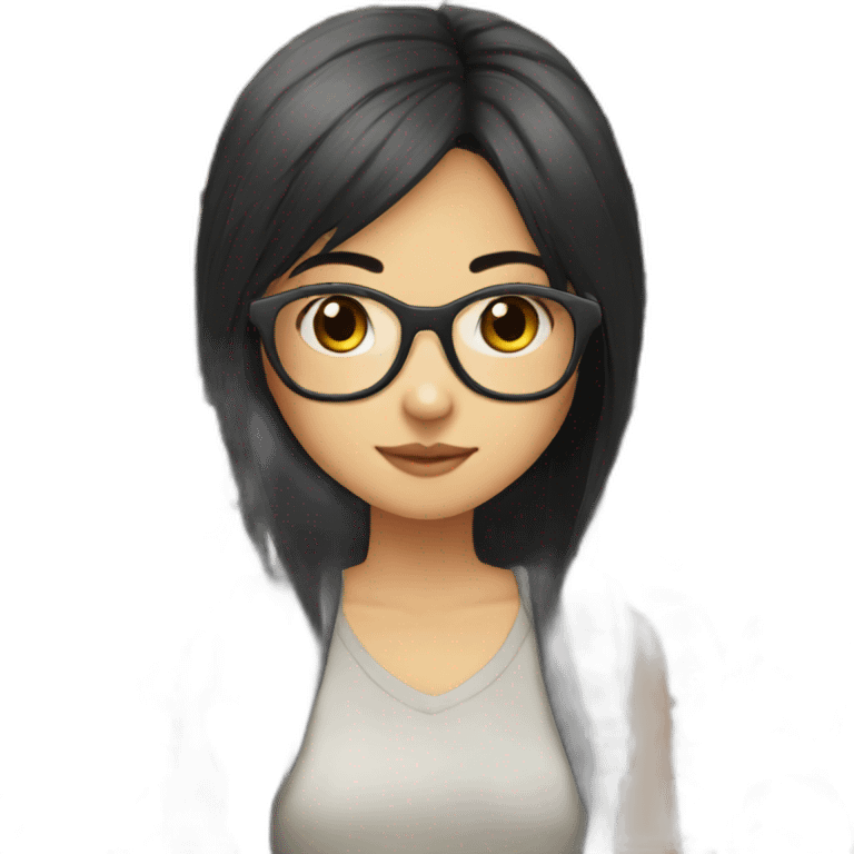 girl,wearing glasses,bangs，black hair,straight hair,Chinese girl,short hair emoji