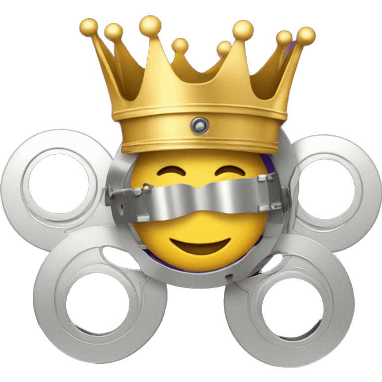 "Design a 'CinemaKing' emoji with a golden crown atop a silver film reel, symbolizing movie royalty. Use rich colors like gold, silver, and a royal purple background for a modern, regal look." emoji