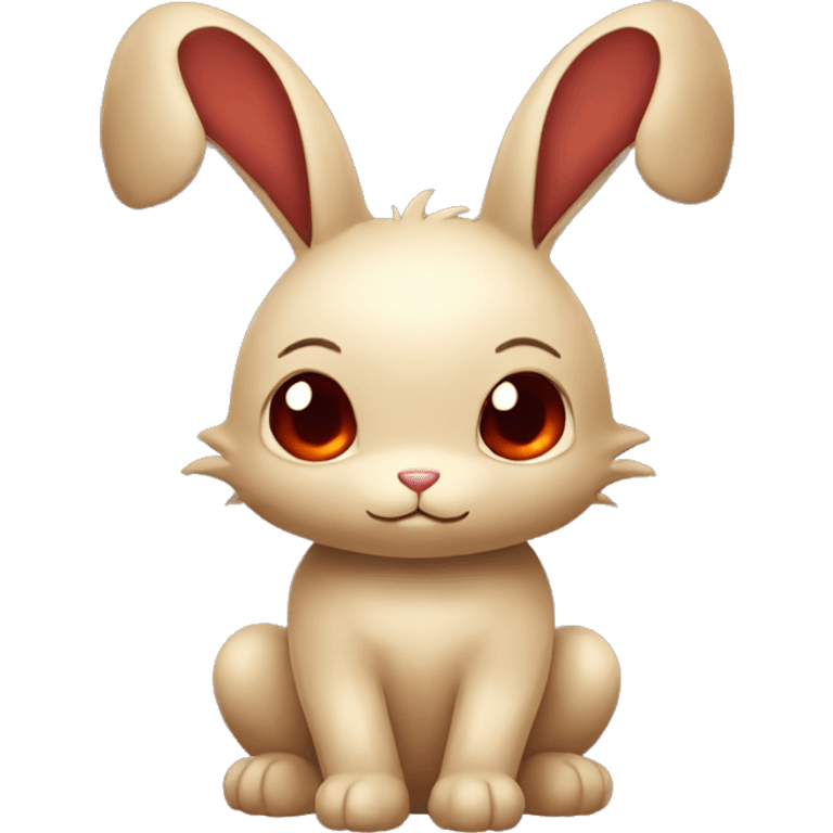 Cute Shiny Brown-Beige Fakémon-Bunny with Dark-Red eyes, full body emoji