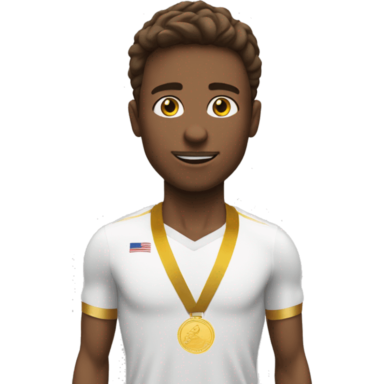 white marathon runner with brown hair and a golden medal around his neck  emoji