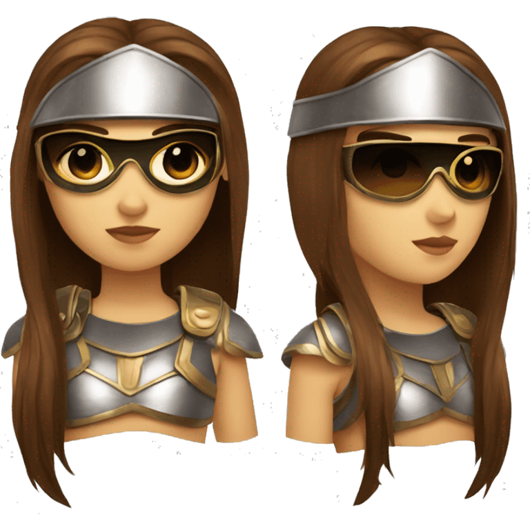 Girl gladiator head with long straight brown hair and sunglasses  emoji