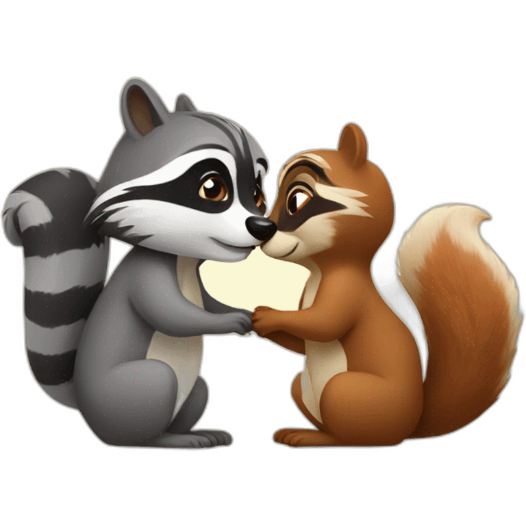 raccoon and a squirrel kissing emoji