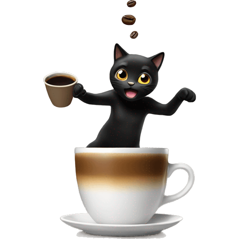 coffee jumps out of the cup and turns into a black cat emoji