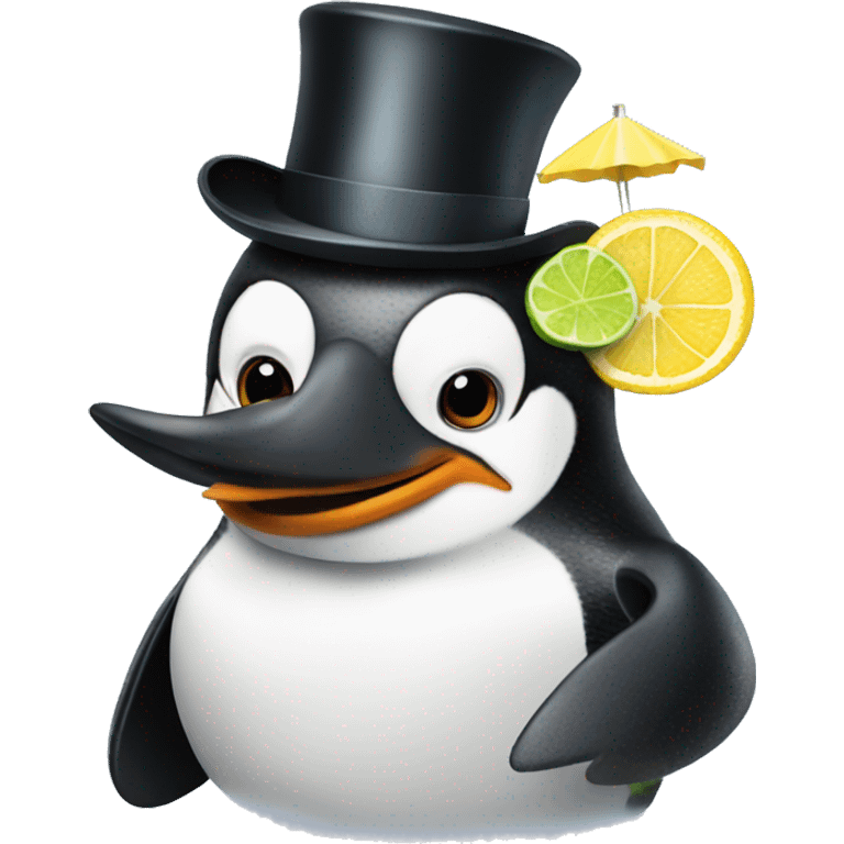 penguin in a top hat with a margarita emoji