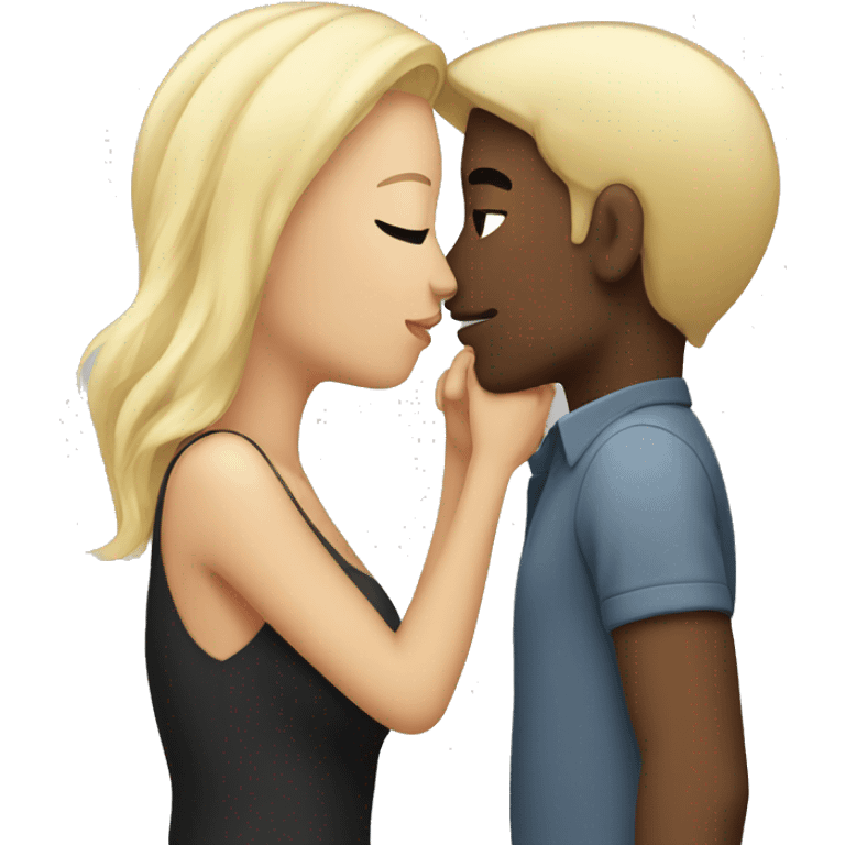 Black hair girlfriend kissing blonde hair boyfriend emoji