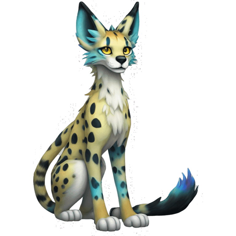 Epic Edgy Colorful ethereal eldritch Sergal-Serval-Fionbri full body  emoji