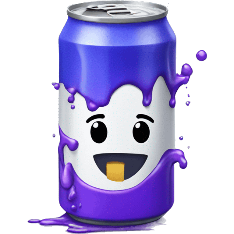 Can of blue soda spilling out purple liquid emoji