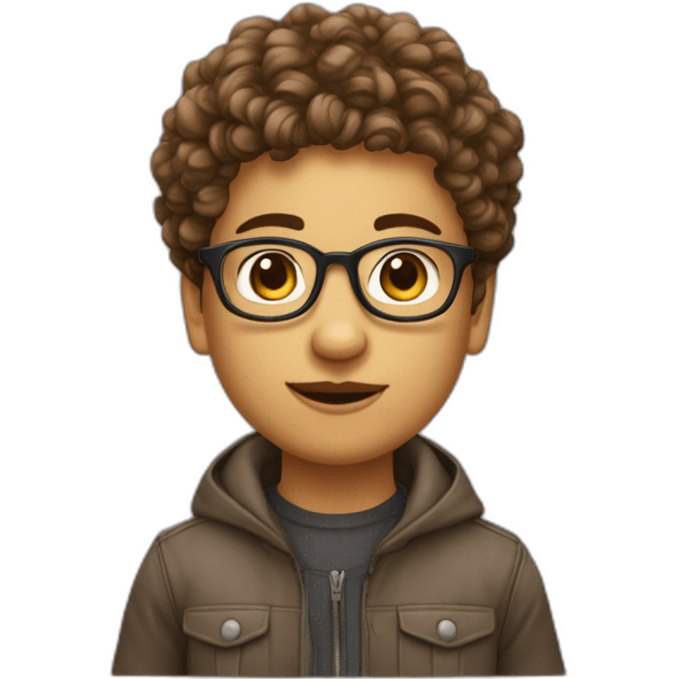 Adolescent métisse clair avec cheveux bouclés brun et un taper et des lunettes emoji