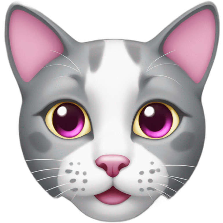 grey and white cat with pink nose emoji