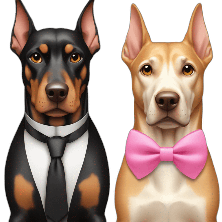 one-doberman-with-a-pink-bow-tie,-next-to-an-albino-and-a-light-brown-ones emoji