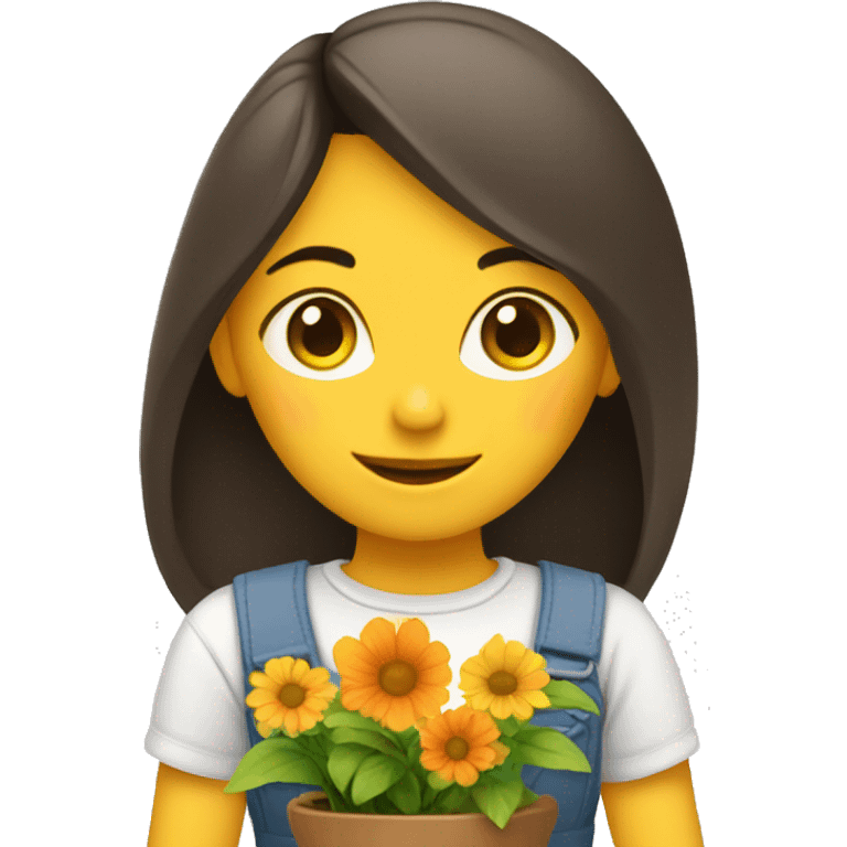 A girl plants flowers in the village emoji