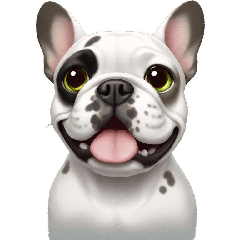 French bulldog white with brown spots and greenish grey eyes emoji