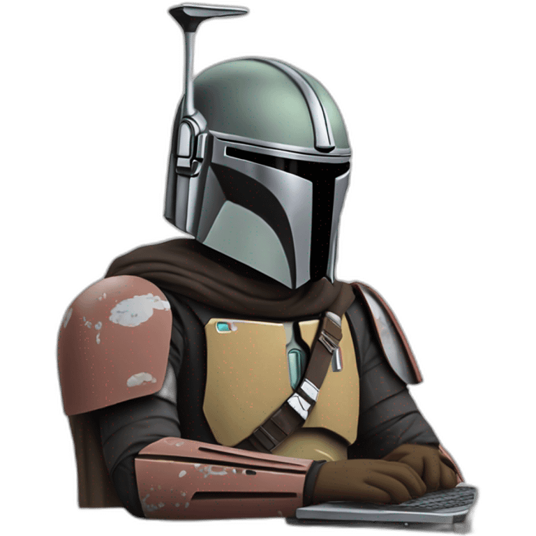 The Mandalorian working at computer emoji