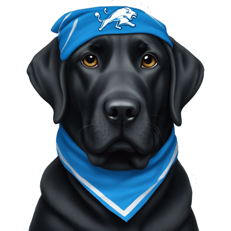 Large Black Lab dog in a Detroit Lions bandana  emoji