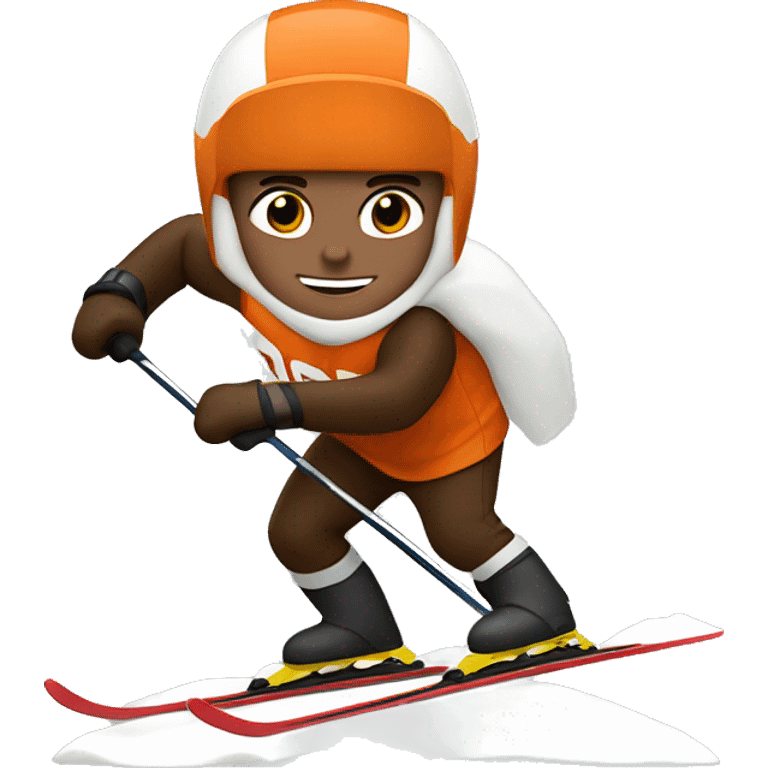 White skinned Skier skiing wearing a browns football Jersey emoji