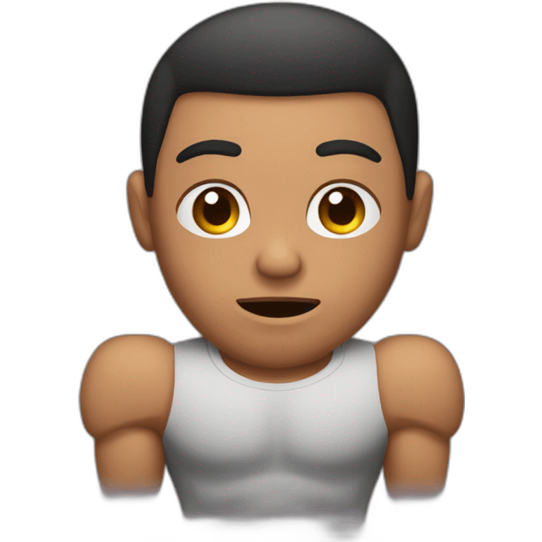 mixed race man saying no with muscles emoji