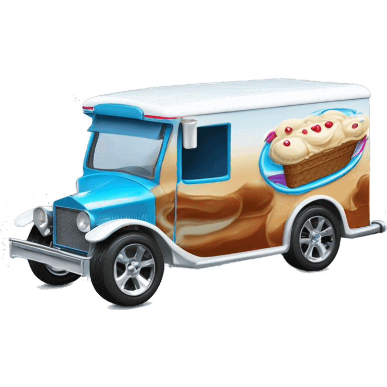 Hot wheels style, ice cream truck from 1912 with wide chrome mag wheels, blue, no ice cream on top of truck emoji