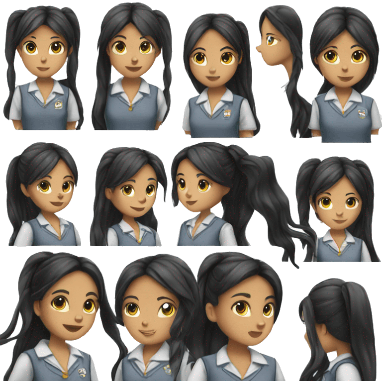 long black hair girl wearing school uniform emoji