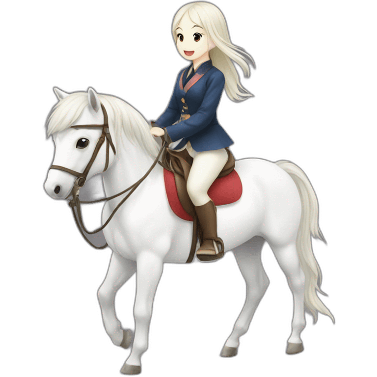 white horse riding japanese cute girl emoji