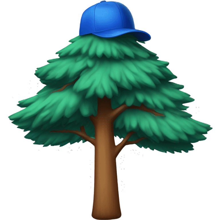 Pine tree with a cap with a blue pine tree drawn emoji