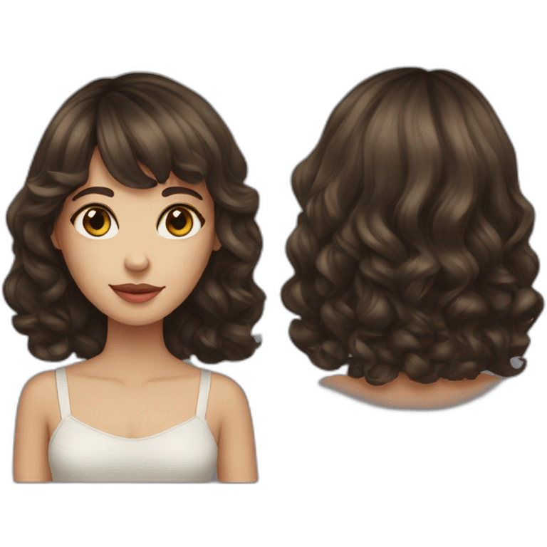 Brunette with bangs and wavy long hair drawing emoji