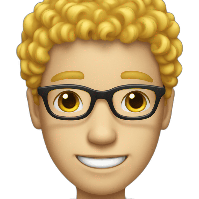 a silly boy with black eyeglasses and curly yellow hair on top less hair and white skin emoji