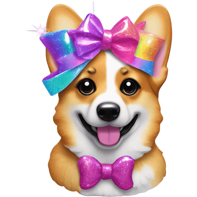 Lisa frank glitter corgi with bows on head emoji