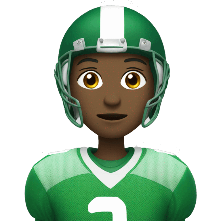 Football player in green and white jersey waring number 3 emoji